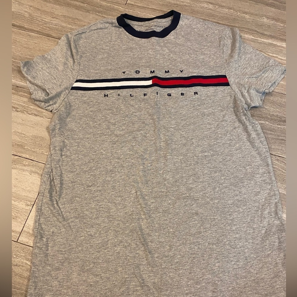 Tommy Hilfiger Men's Logo Print Crew Neck Short Sleeve T-Shirt Tee Xs Gray